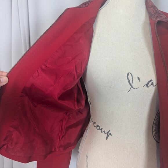 90s Vintage Donna Morgan Zip Blazer Red with Animal Print Size 10 P - Picture 8 of 13